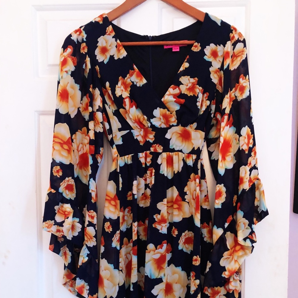 Betsey Johnson Floral Bell Sleeve Dress